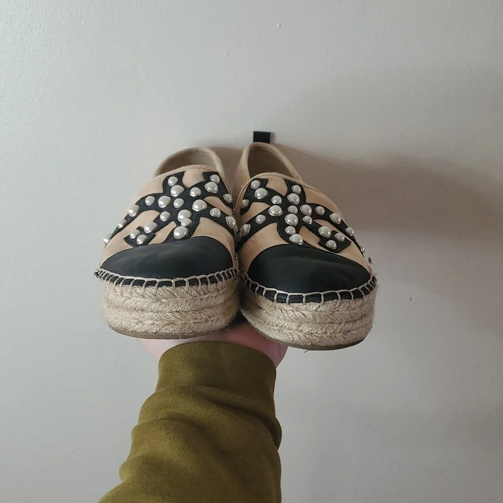 Sam Edelman Celton Moccasins Size 8.5 Pearl Design Cap Toe Espadrille - Picture 7 of 13